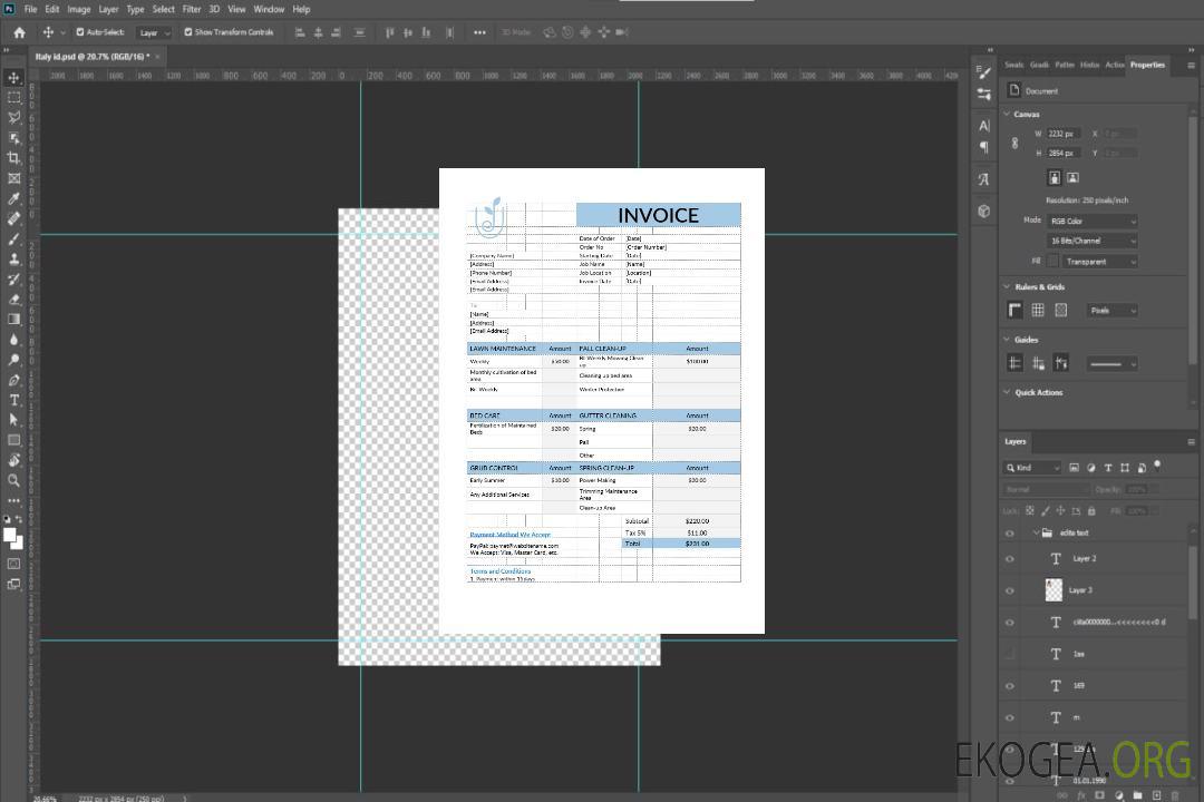 Modèle de facture d'entretien de pelouse template Modèle de facture d'entretien de pelouse template